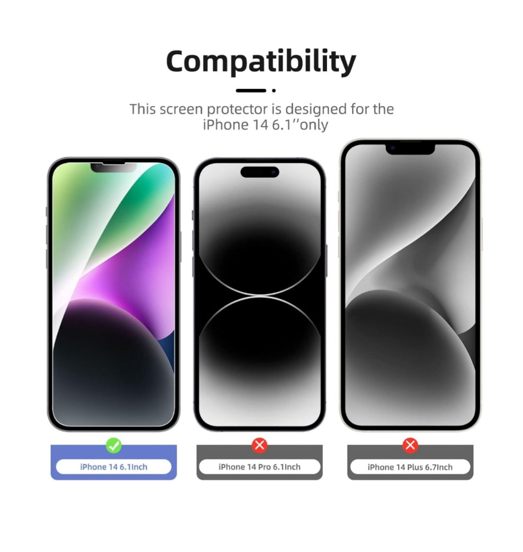 Protector Pantalla para iPhone 14 (6,1 Pulgadas)2 Unid y 2 unid Protector de Lente de Cámara - Cristal Templado - Anti-Rayaduras - Ultra Resistente - Cristal Dureza 9H