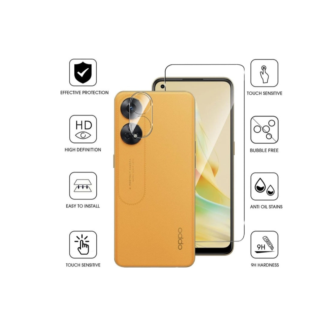 Protector de Pantalla para OPPO Reno 8T 4G/ Reno8 T 4G, [2 + 2 Piezas] Cristal Vidrio Templado Protector de Lente de Cámara, Anti-Arañazos-dureza 9H Sin Burbujas Screen Protector