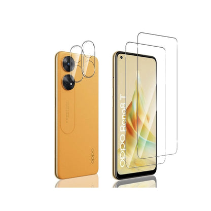 Protector de Pantalla para OPPO Reno 8T 4G/ Reno8 T 4G, [2 + 2 Piezas] Cristal Vidrio Templado Protector de Lente de Cámara, Anti-Arañazos-dureza 9H Sin Burbujas Screen Protector