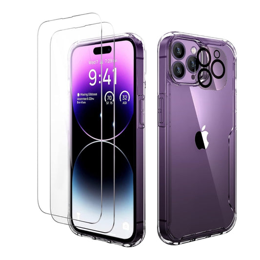 Funda para iPhone 14 Pro con [2 Protectores de Pantalla + 1 Protector de Lente de Cámara]
